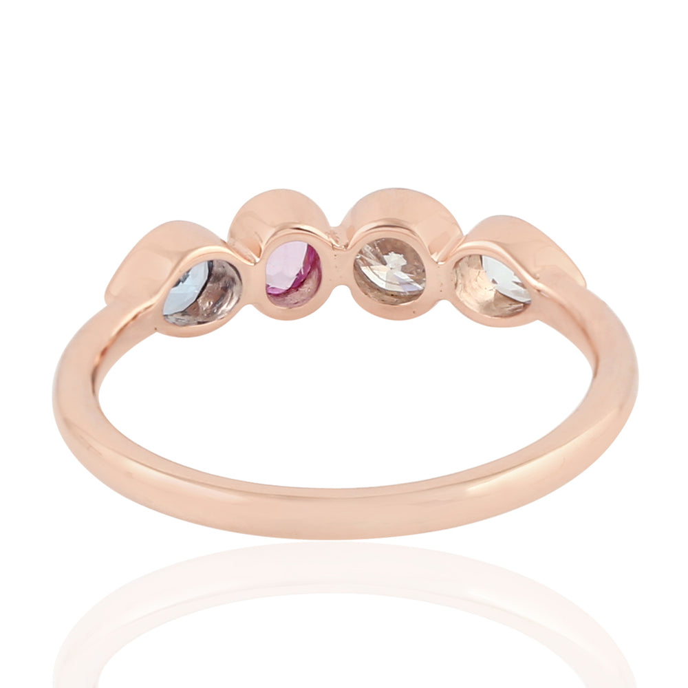Blue Topaz Aquamarine Pink Sapphire Gemstone Ring In 14K Rose Gold
