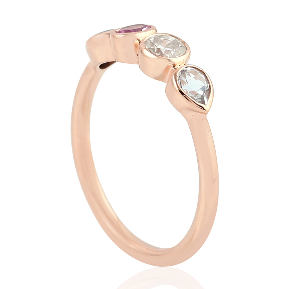 Blue Topaz Aquamarine Pink Sapphire Gemstone Ring In 14K Rose Gold