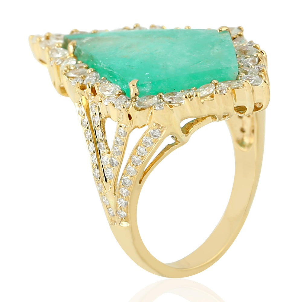 Marquise Diamond & Kite Cut Emerald Cocktail Ring in 18K Yellow Gold – Geometric Jewelry
