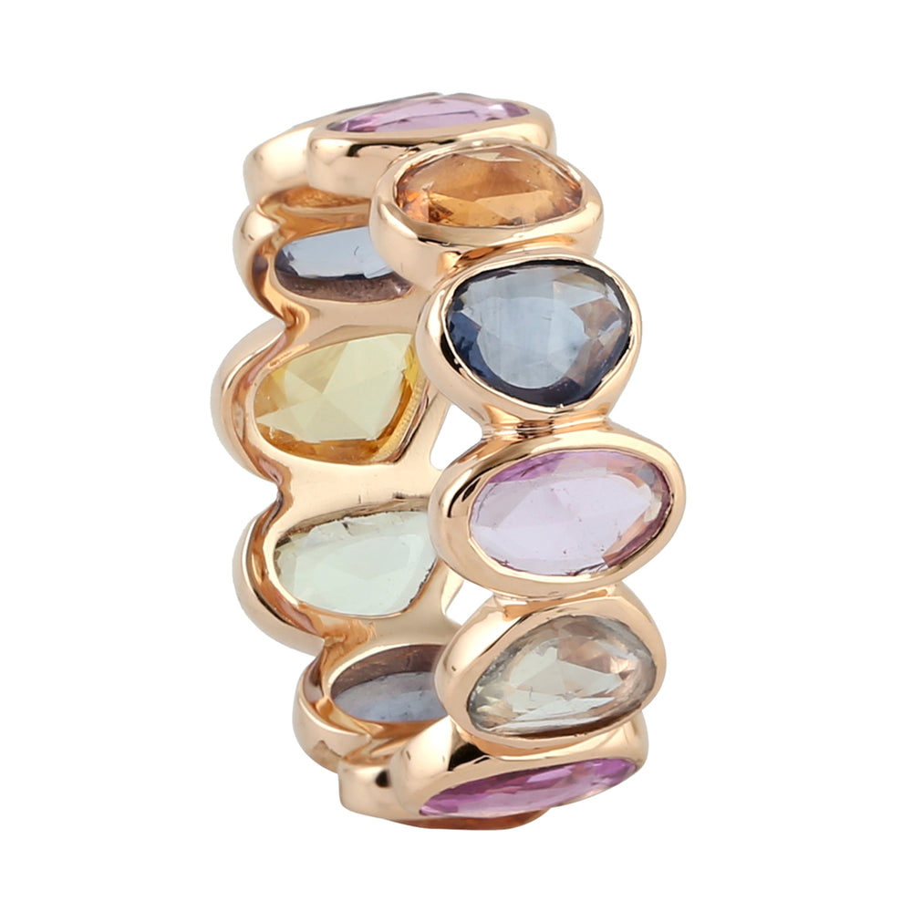 Bezel Multi Sapphire Gemstone Eternity Band Ring In 18K Rose Gold