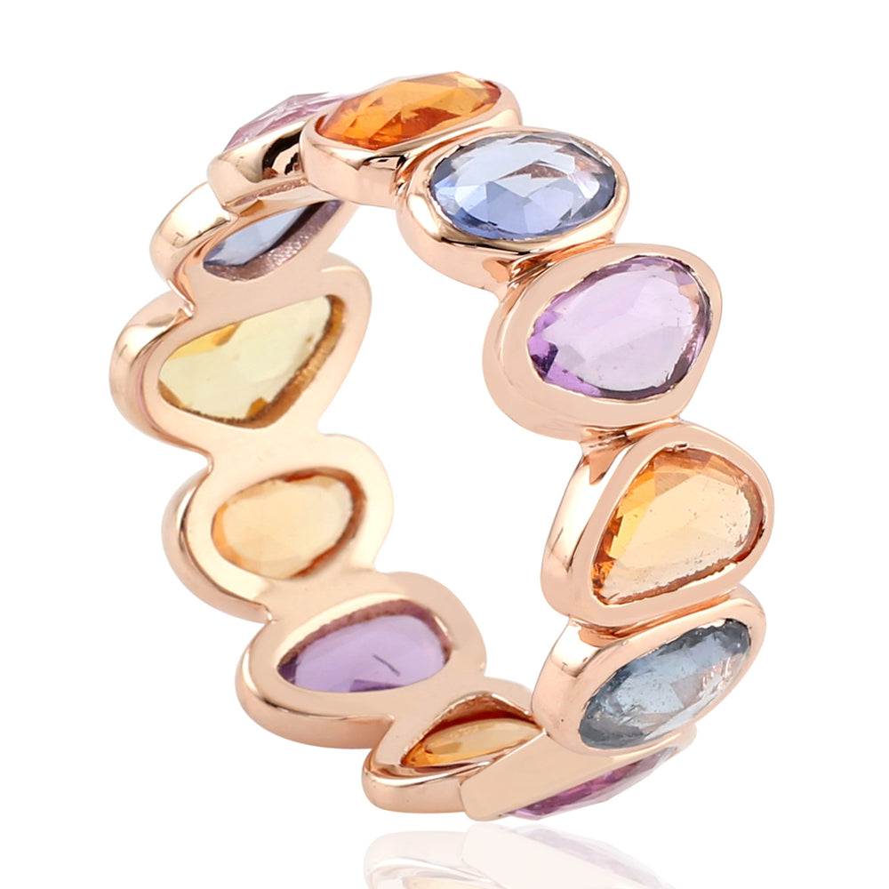 Bezel Multi Sapphire Gemstone Eternity Band Ring In 18K Rose Gold