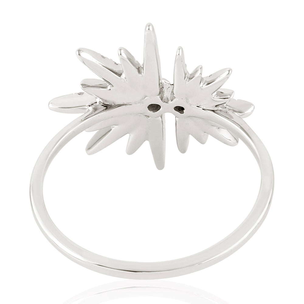 Micro Pave Diamond Starburst Design Ring In 18K White Gold