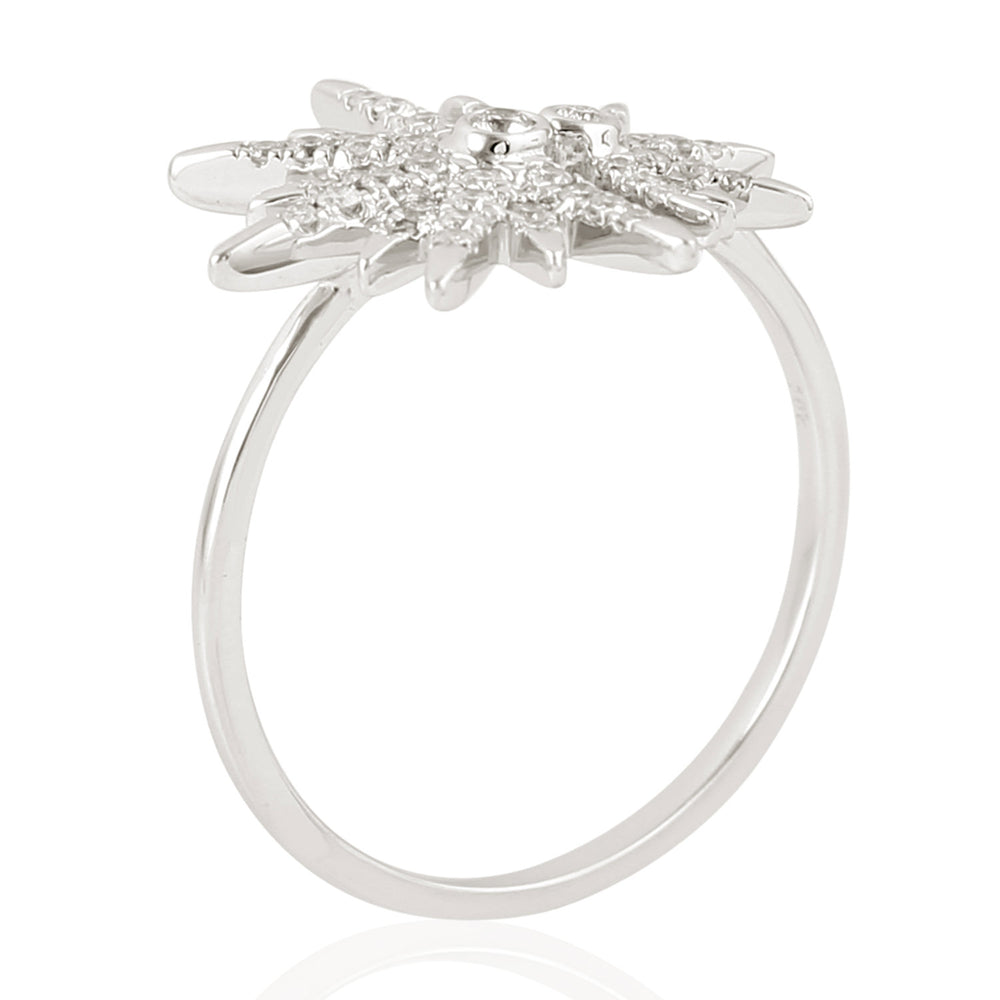 Micro Pave Diamond Starburst Design Ring In 18K White Gold