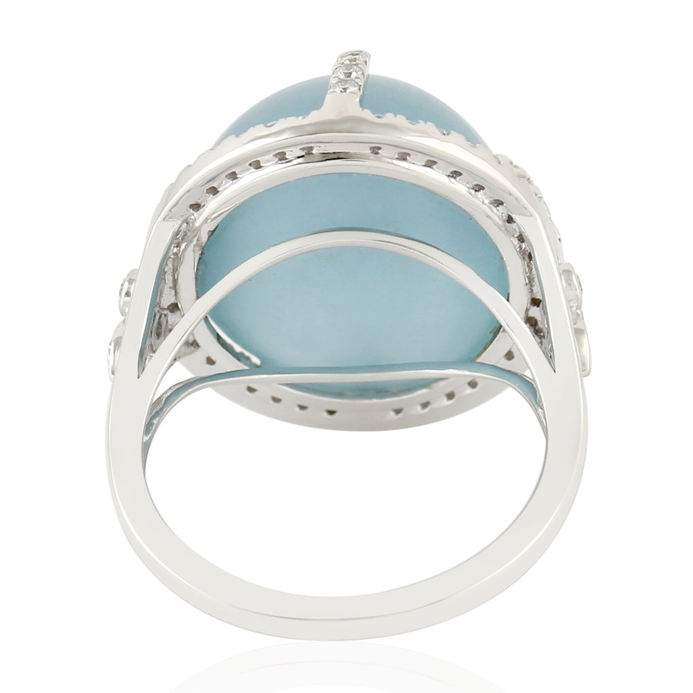 Aquamarine Gemstone Pave Diamond  Cocktail Ring In 18k White Gold