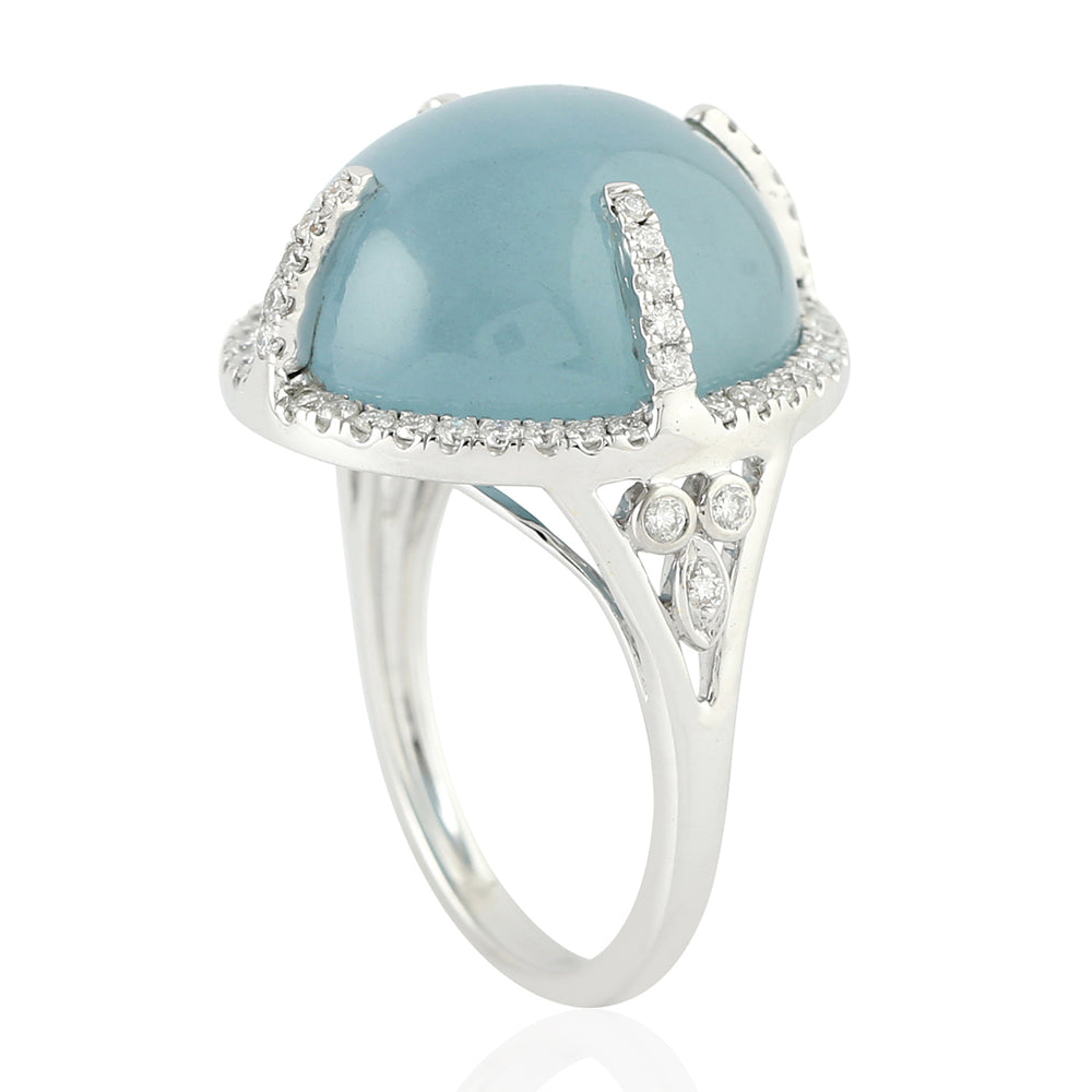 Aquamarine Gemstone Pave Diamond  Cocktail Ring In 18k White Gold