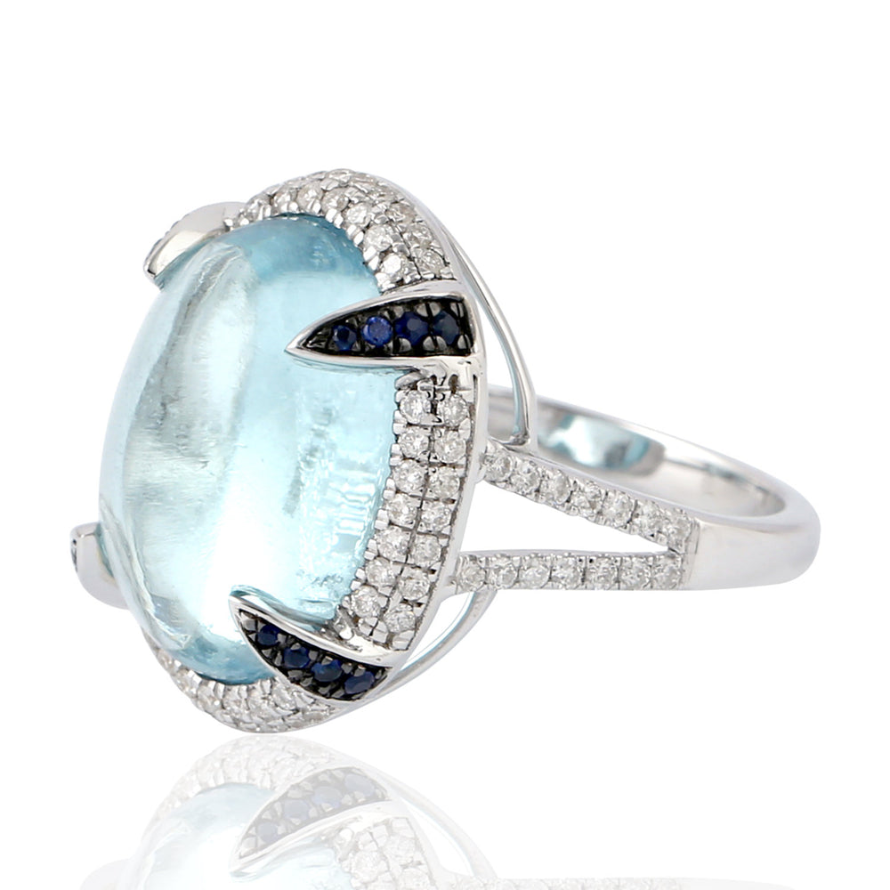 Oval Cut Aquamarine Pave Diamond Blue Sapphire Solitaire Ring In 18k White Gold