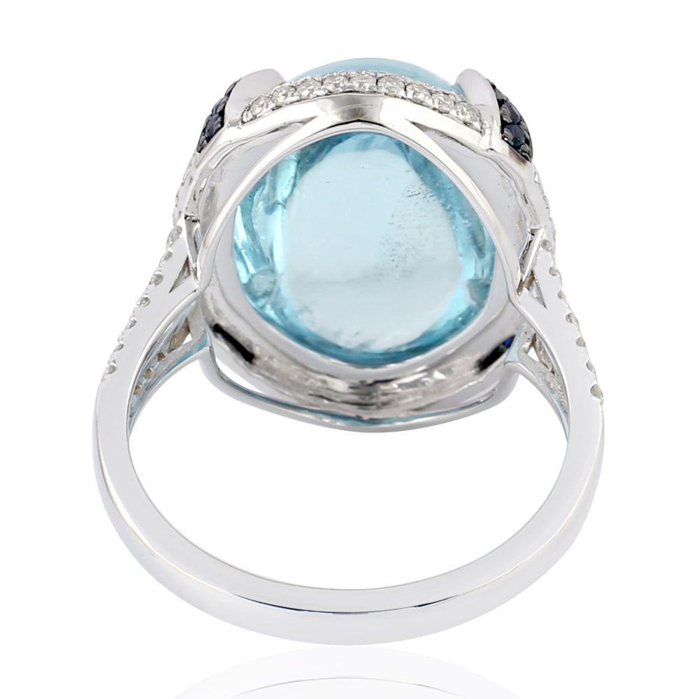 Oval Cut Aquamarine Pave Diamond Blue Sapphire Solitaire Ring In 18k White Gold