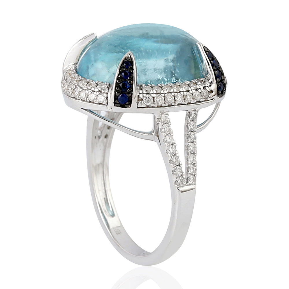 Oval Cut Aquamarine Pave Diamond Blue Sapphire Solitaire Ring In 18k White Gold