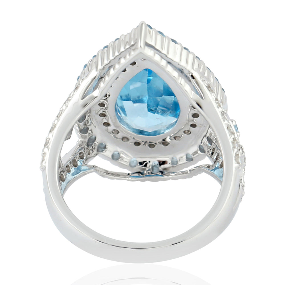 Pear Cut Blue Topaz Gemstone Diamond Beautiful Cocktail Ring In White Gold