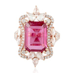 Pink Tourmaline Natural Rose Cut Diamond Victorian Design 18k Rose Gold For Women