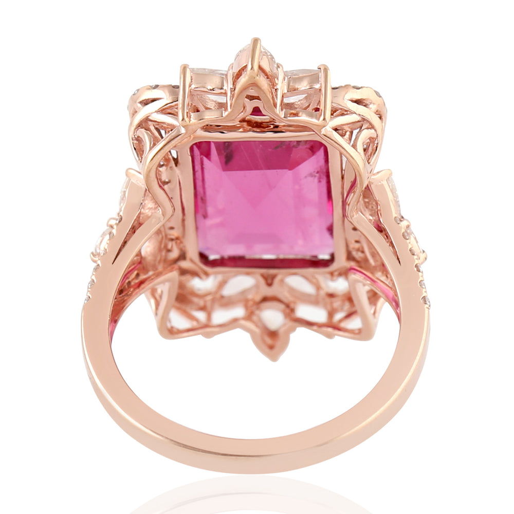 Pink Tourmaline Prong Rose Cut Diamond Cocktail Design In Rose Gold