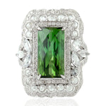 Green Tourmaline Pave Diamond Natural Sapphire Cocktail Ring For Wedding Gift