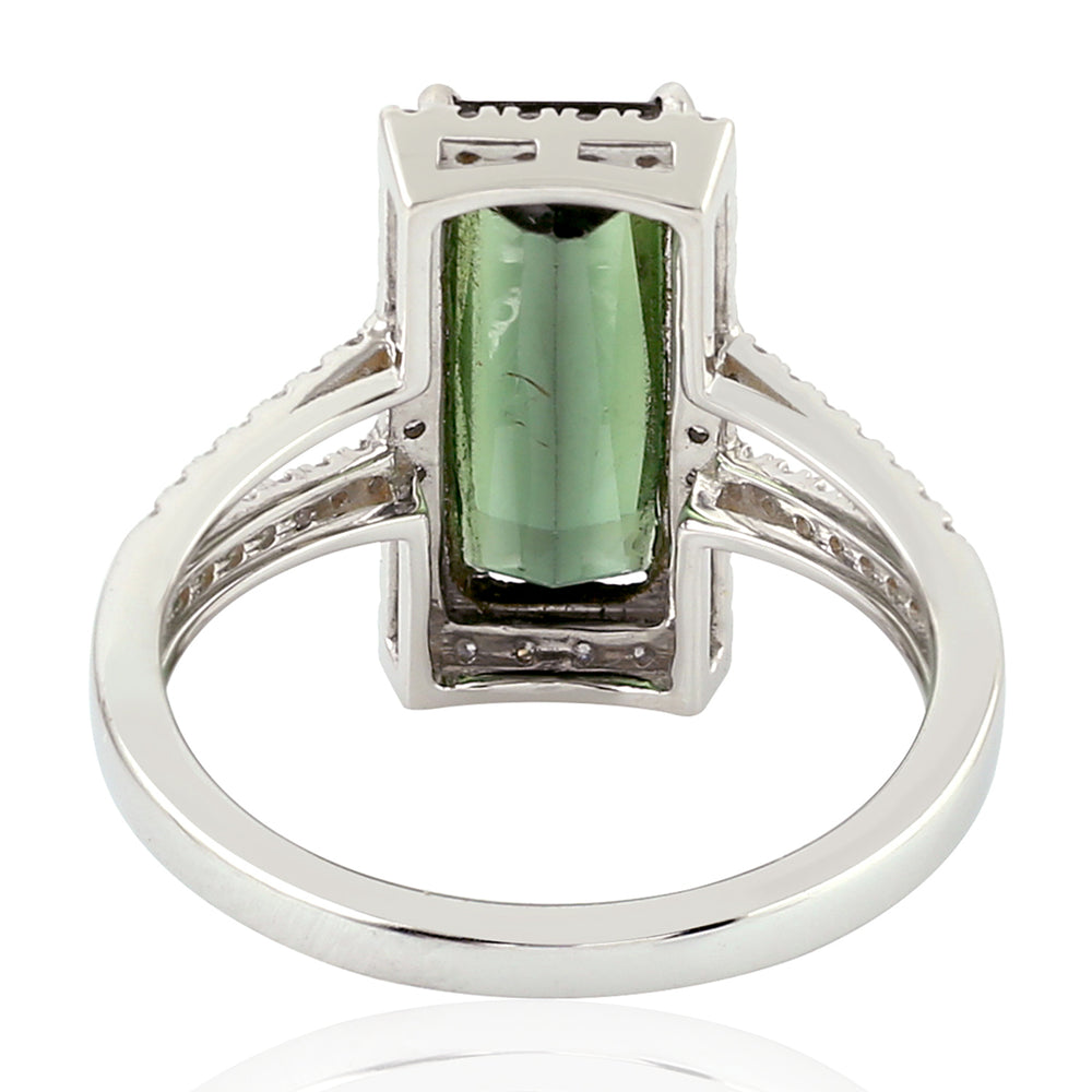 Baguette Cut Tourmaline Pave Diamond In 18k White Gold Cocktail Ring For Her
