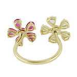 Pear Cut Ruby Diamond Daisy Open Ring in 1k Yellow Gold For Her