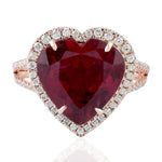 Natural Rubylite Pave Diamond In 18k Rose Gold Halo Heart Ring Love Jewelry