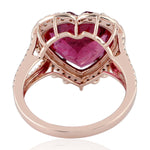 Natural Rubylite Pave Diamond In 18k Rose Gold Halo Heart Ring Love Jewelry