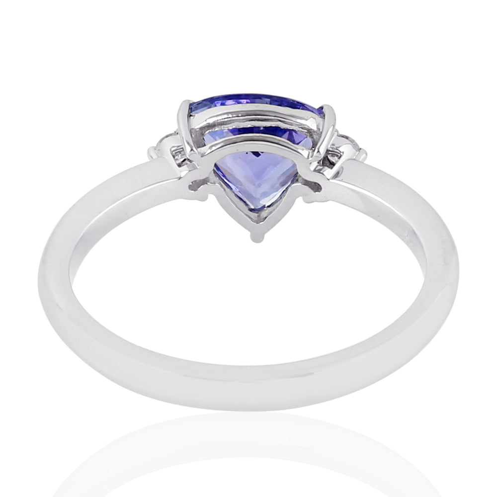 Trillion Cut Tanzanite Pave Diamond Three Stone Ring In 18k White Gold