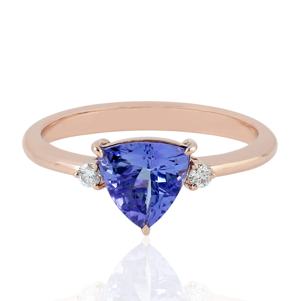 Trillion Cut Tanzanite Pave Diamond In Rose Gold Ring For Daily Wear Gift