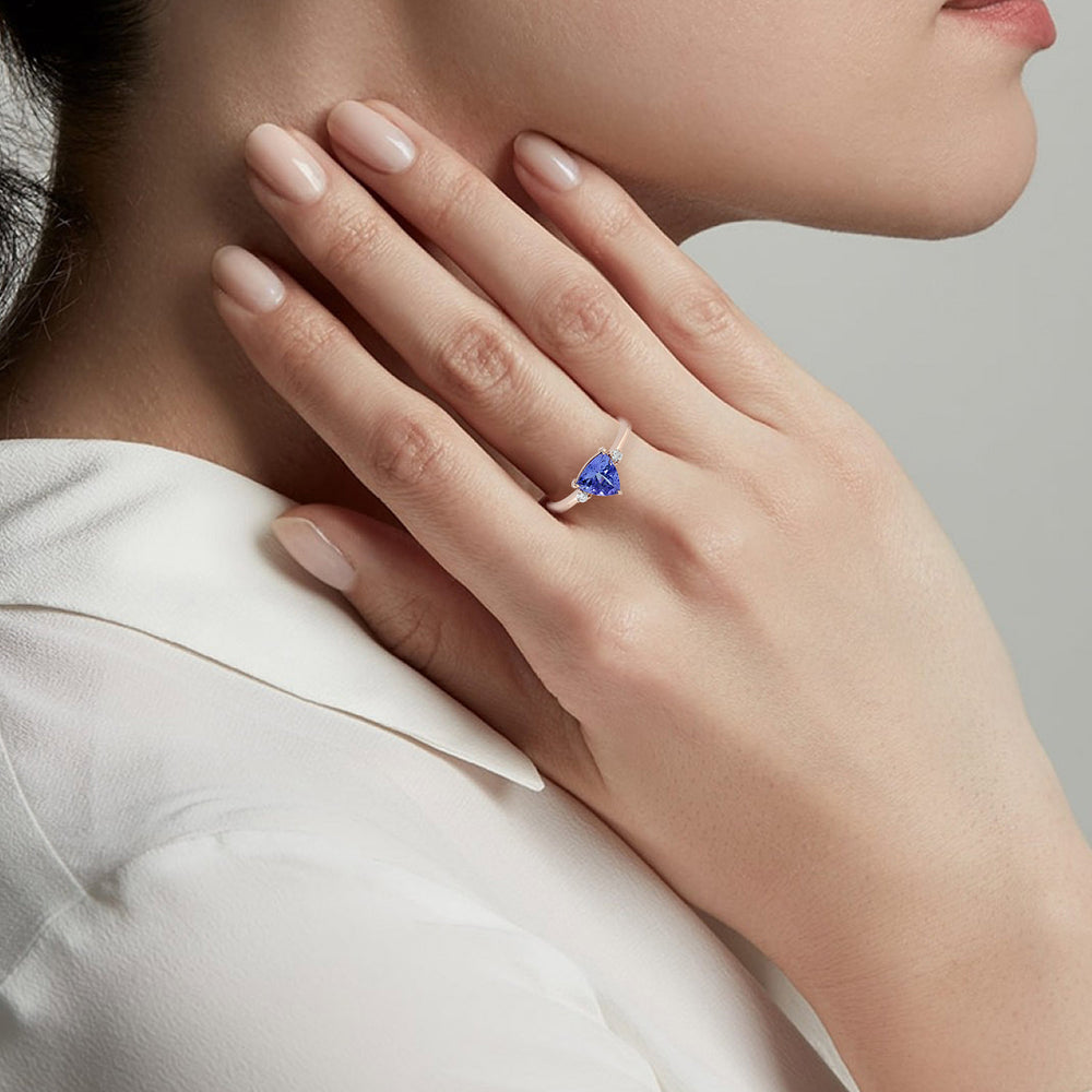 Trillion Cut Tanzanite Pave Diamond In Rose Gold Ring For Daily Wear Gift