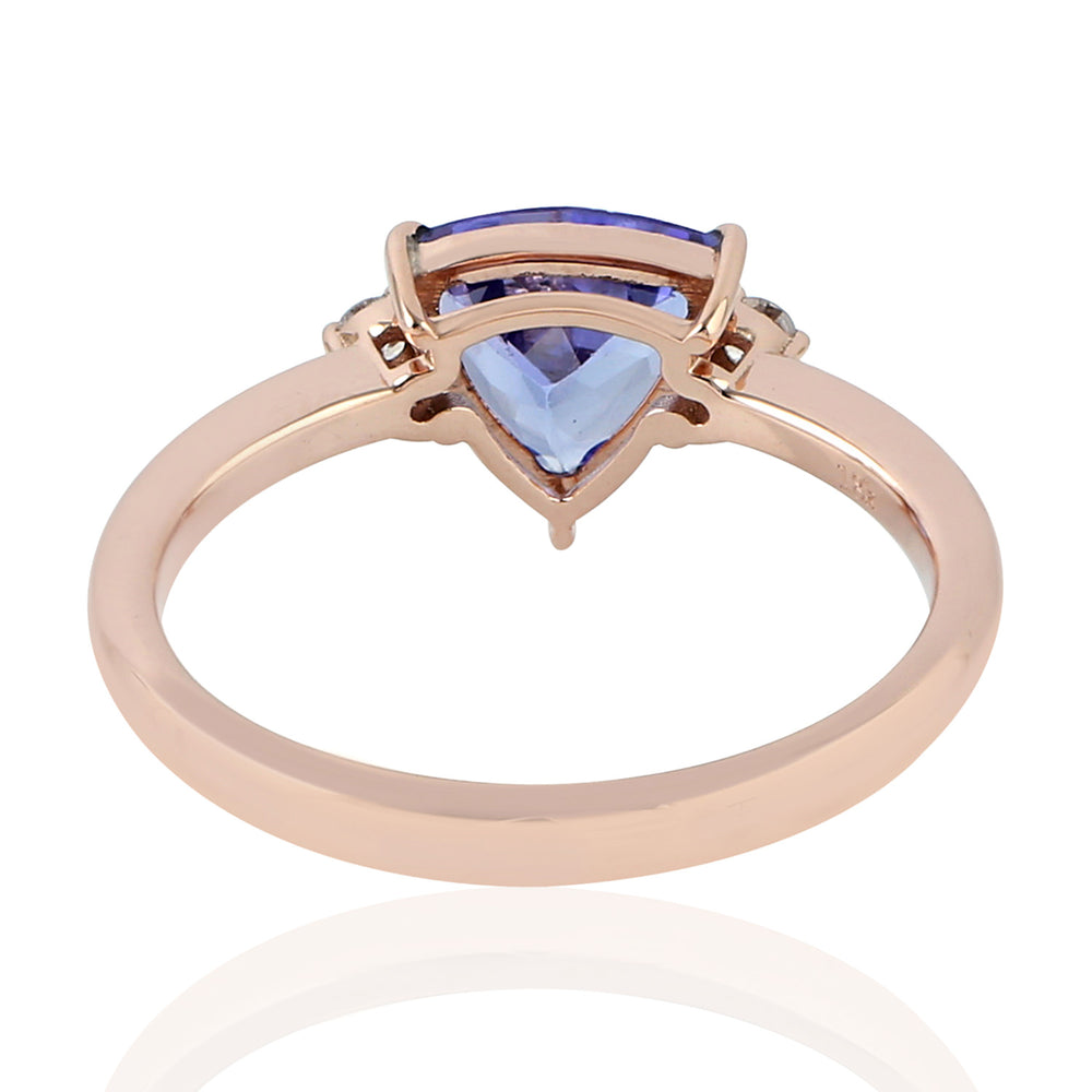 Trillion Cut Tanzanite Pave Diamond In Rose Gold Ring For Daily Wear Gift