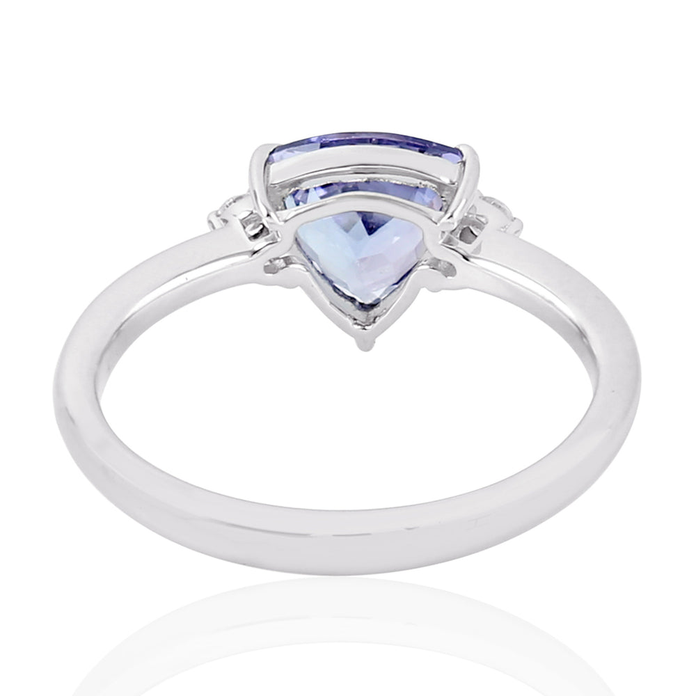 14k White Gold Trillion Tanzanite Prong Diamond Handmade Ring For Her