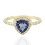 14k Solid Gold Trillion Tanzanite Pave Diamond Halo Designer Ring Women Jewelry