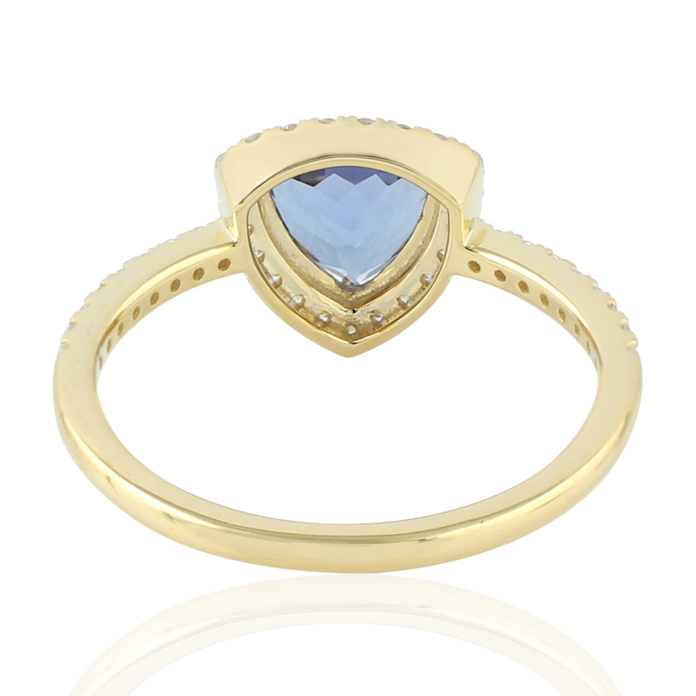 14k Yellow Gold Trillion Tanzanite Gemstone Pave Diamond Halo Ring
