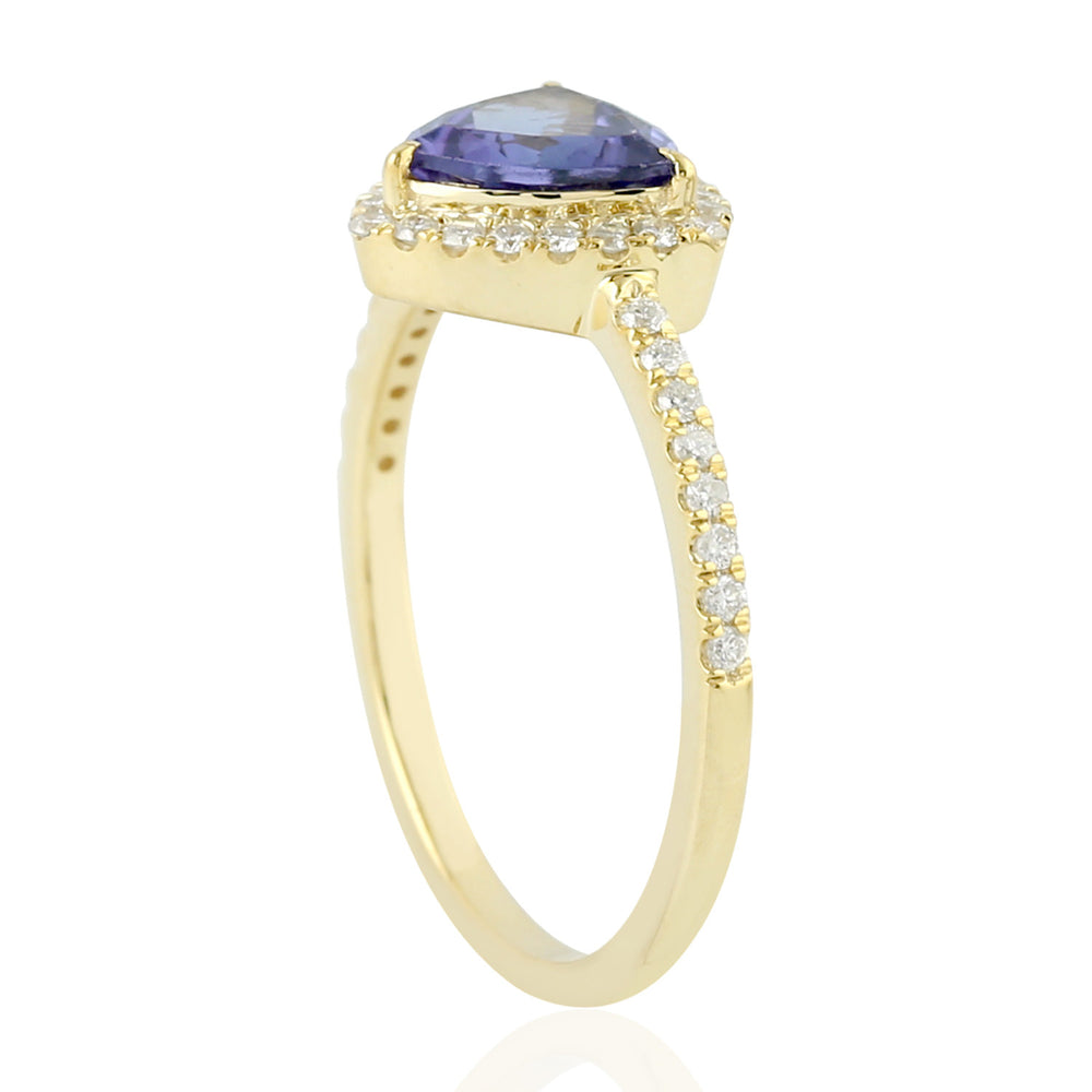 14k Yellow Gold Trillion Tanzanite Gemstone Pave Diamond Halo Ring