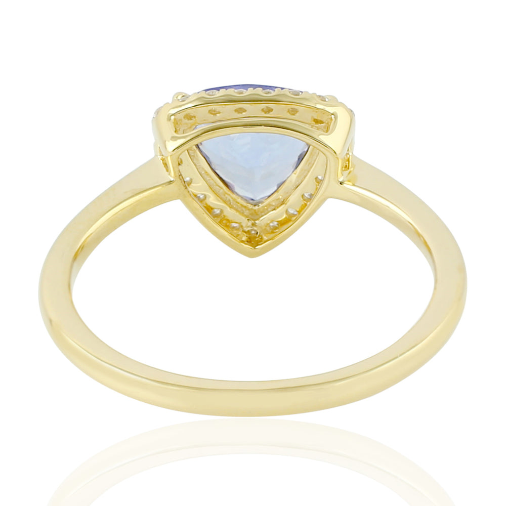 Triangle Tanzanite Pave Diamond Halo Ring Birthday Gift In Yellow Gold