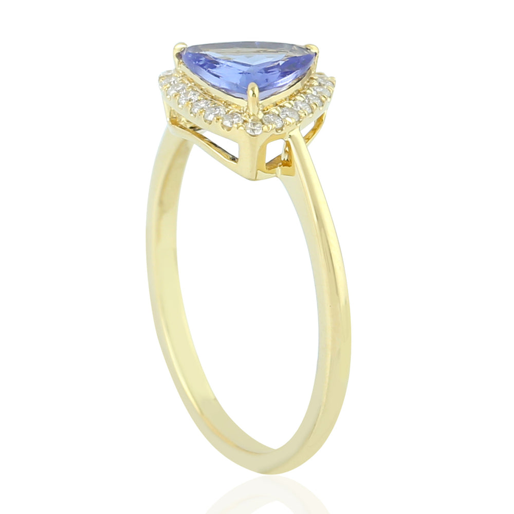 Triangle Tanzanite Pave Diamond Halo Ring Birthday Gift In Yellow Gold