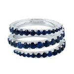 Blue Sapphire Gemstone Micro Pave Spiral Ring 18K White Gold Jewelry For Black Friday Gifts