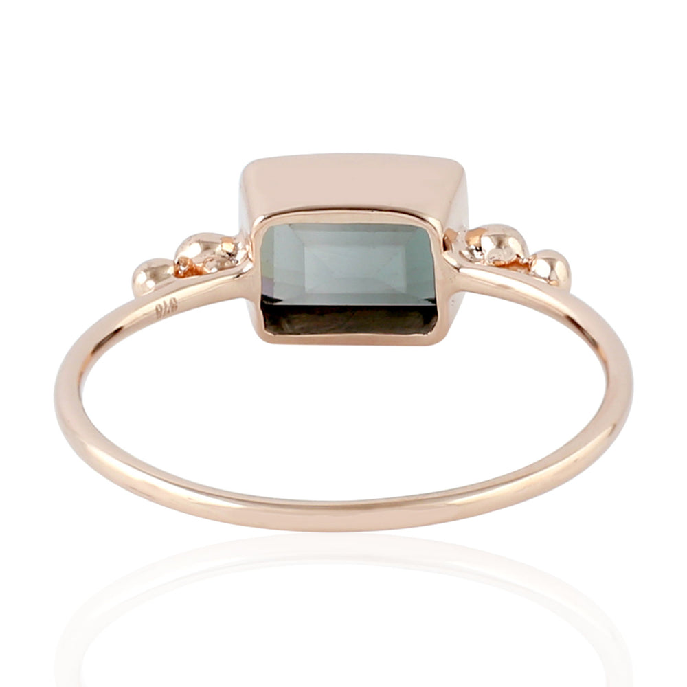 Baguette Cut Green Tourmaline Band Ring In 9K Rose Gold