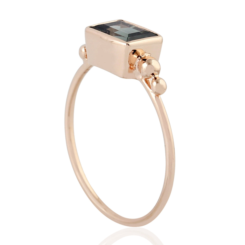 Baguette Cut Green Tourmaline Band Ring In 9K Rose Gold