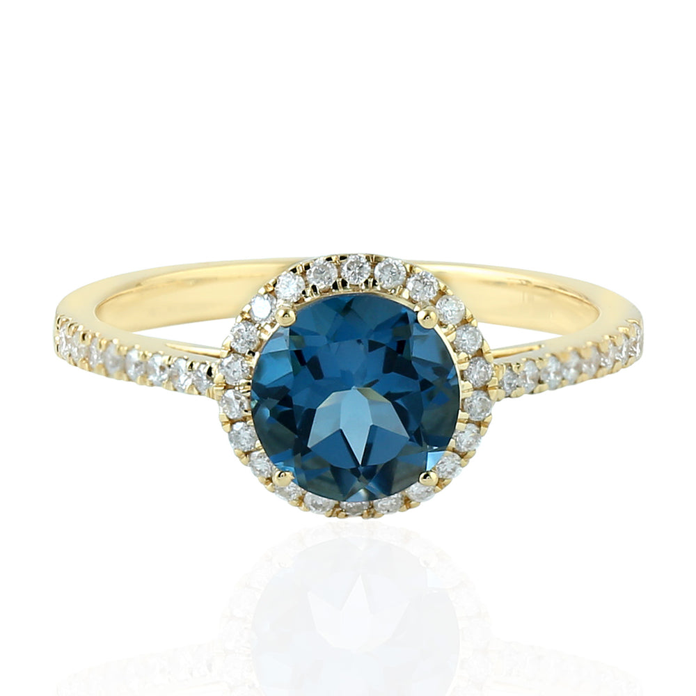 London Topaz Gemstone Pave Diamond Solitaire Ring In 18K Yellow Gold