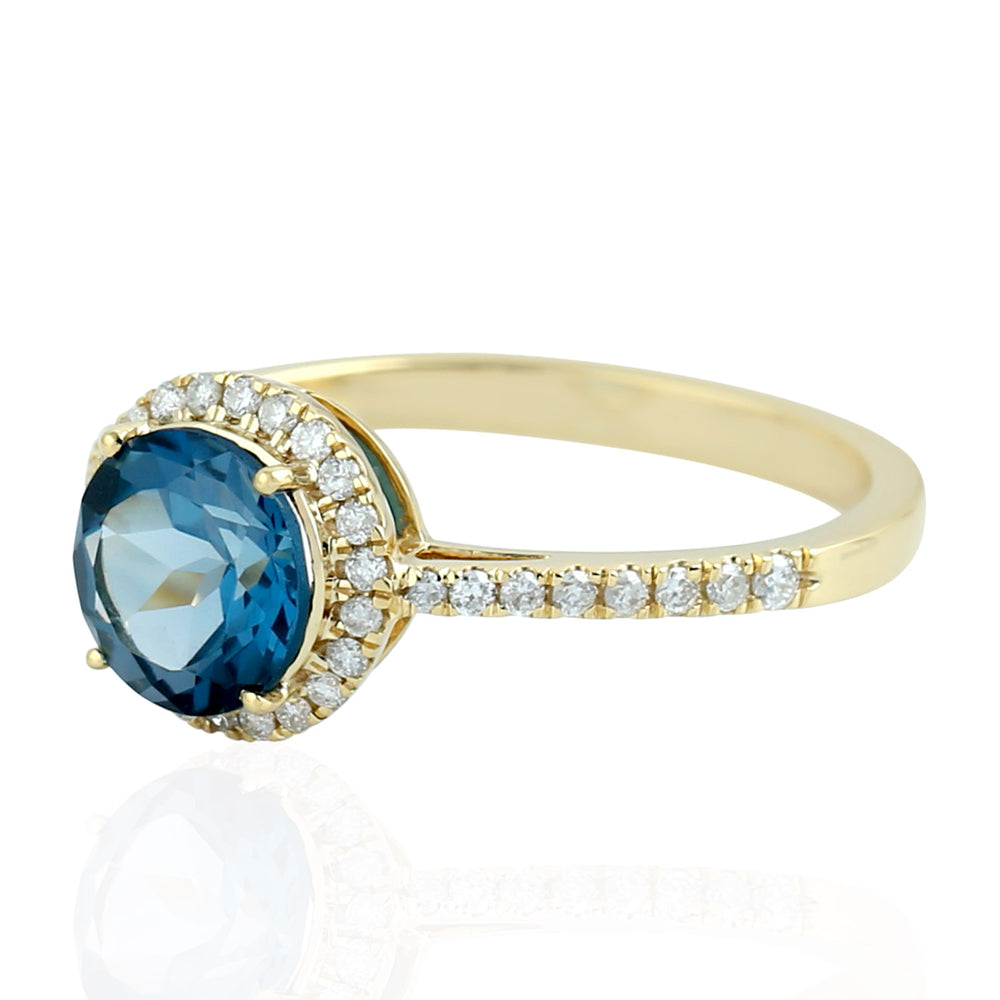 London Topaz Gemstone Pave Diamond Solitaire Ring In 18K Yellow Gold