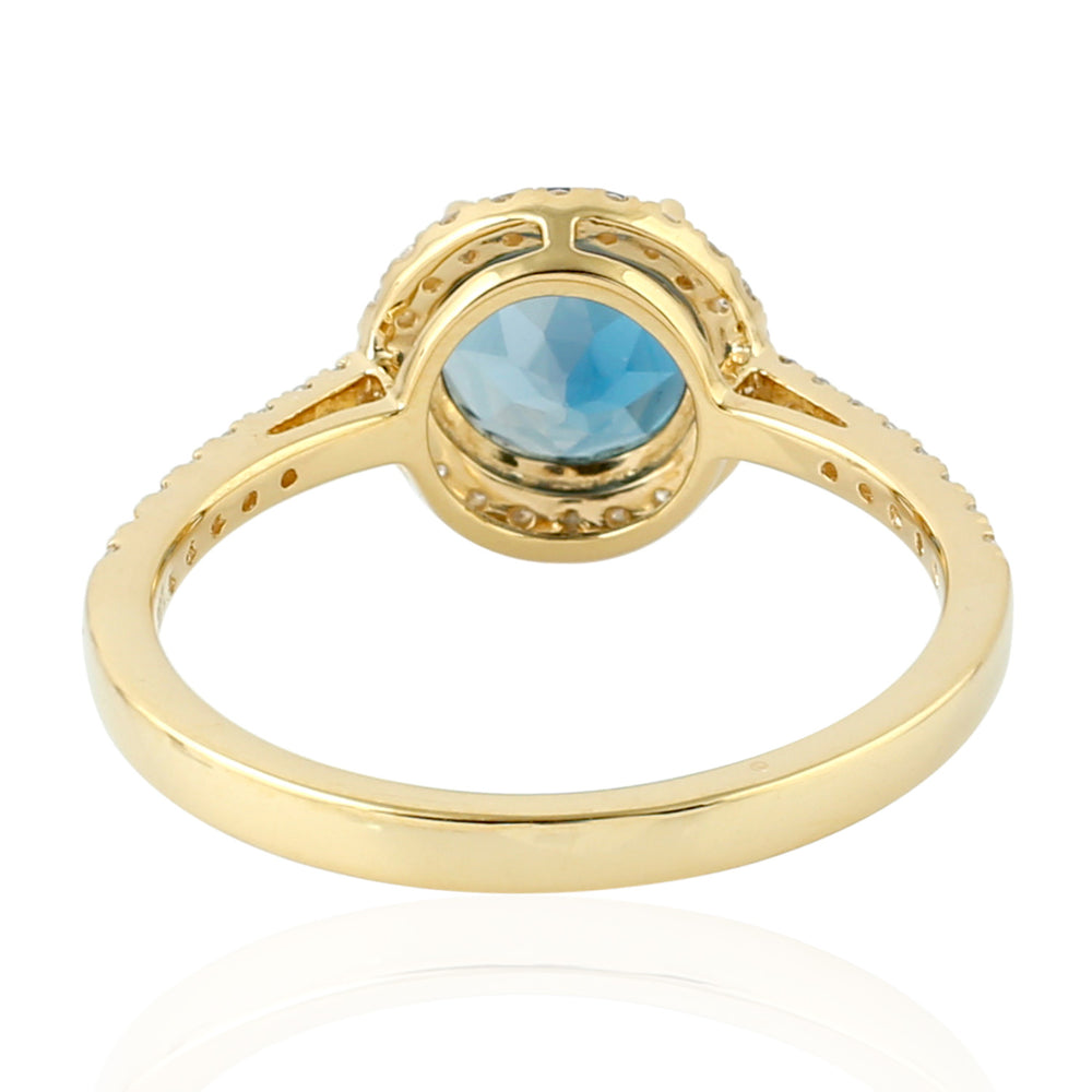 London Topaz Gemstone Pave Diamond Solitaire Ring In 18K Yellow Gold