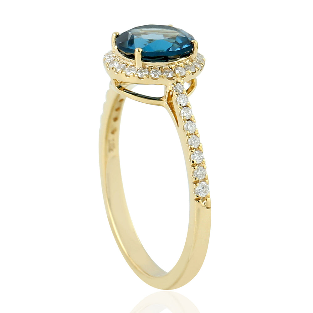 London Topaz Gemstone Pave Diamond Solitaire Ring In 18K Yellow Gold