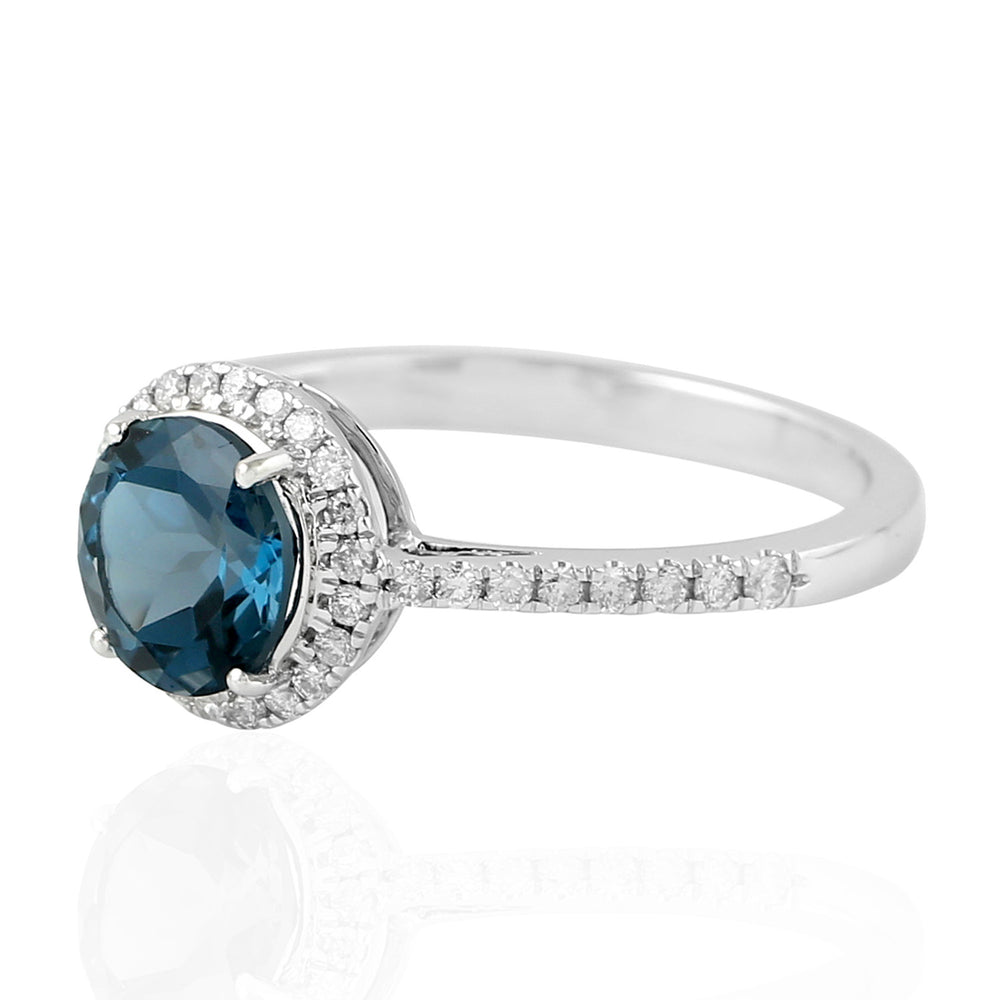 London Topaz Gemstone Pave Diamond Solitaire Ring In 18K White Gold