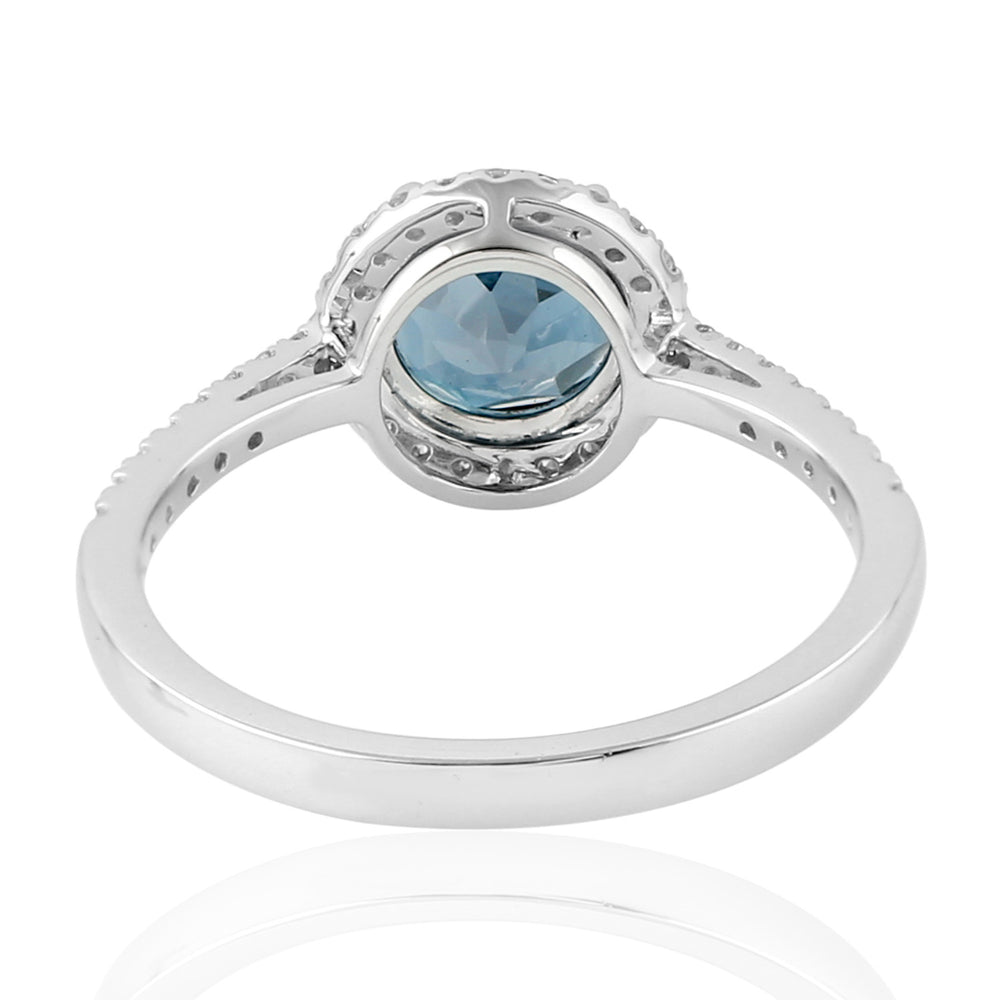 London Topaz Gemstone Pave Diamond Solitaire Ring In 18K White Gold