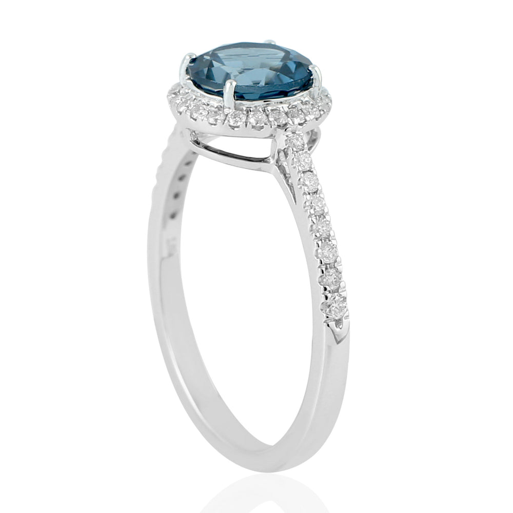 London Topaz Gemstone Pave Diamond Solitaire Ring In 18K White Gold