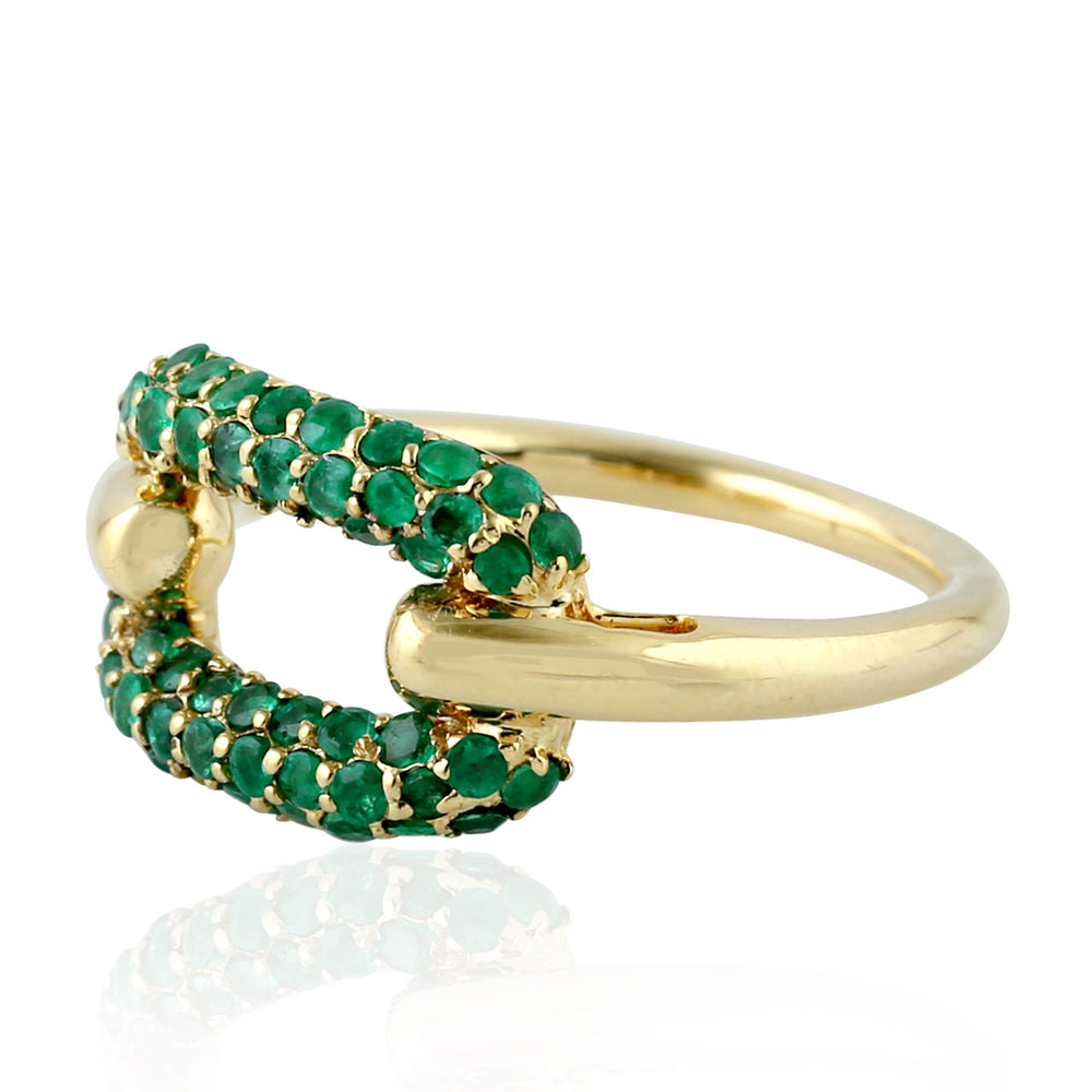 Pave Emerald Gemstone Designer Ring In 18K Yellow Gold For Her