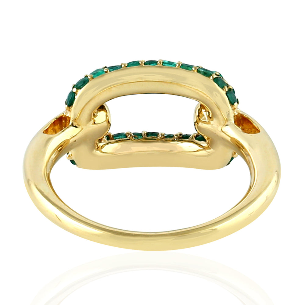 Pave Emerald Gemstone Designer Ring In 18K Yellow Gold For Her