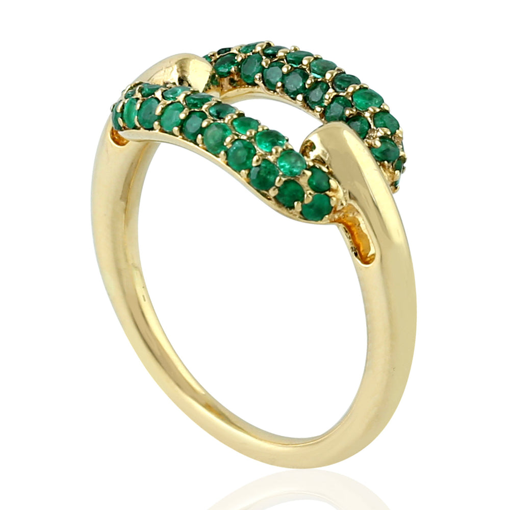 Pave Emerald Gemstone Designer Ring In 18K Yellow Gold For Her