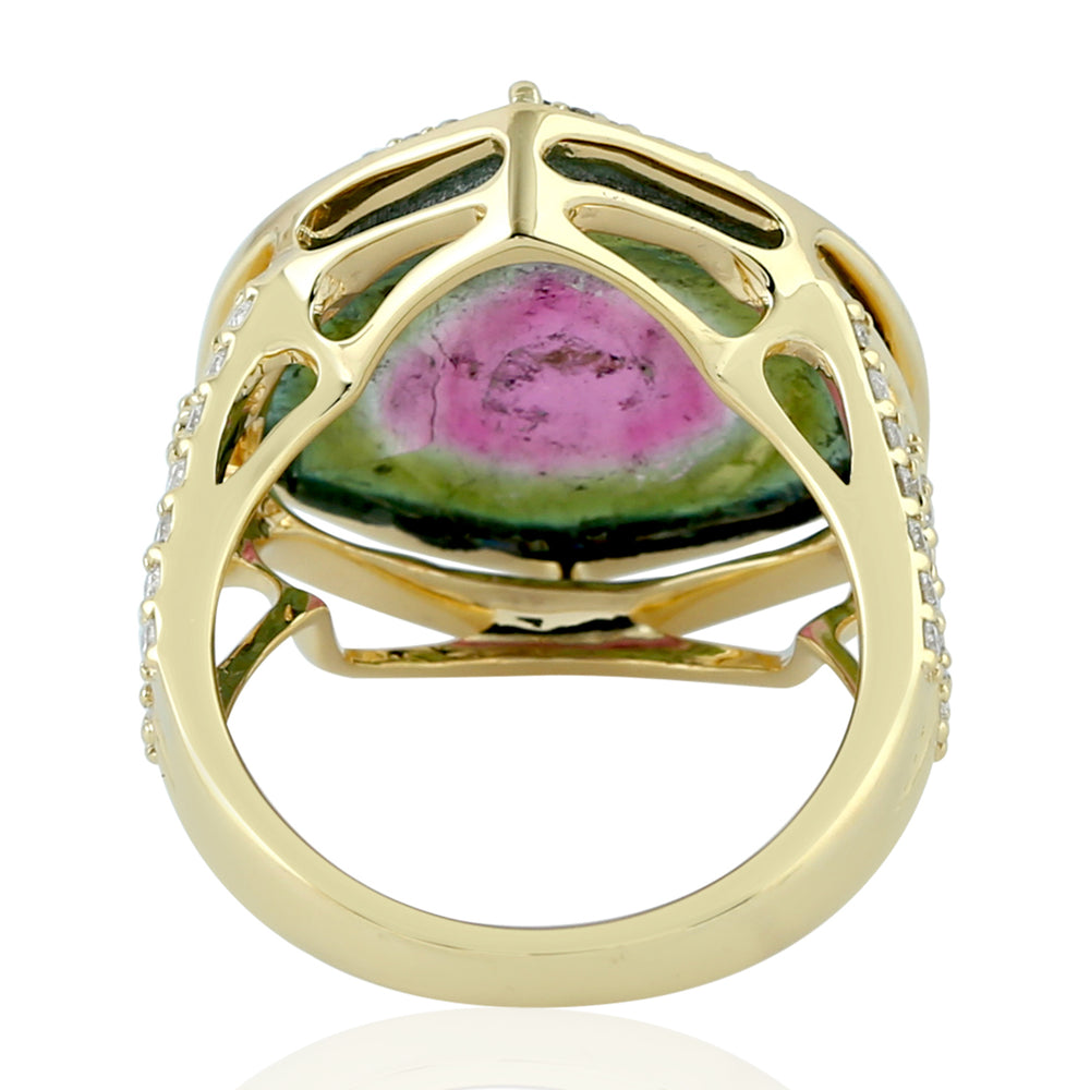 Prong Set Tourmaline Melon Pave Diamond Cocktail Ring In 18k Yellow Gold