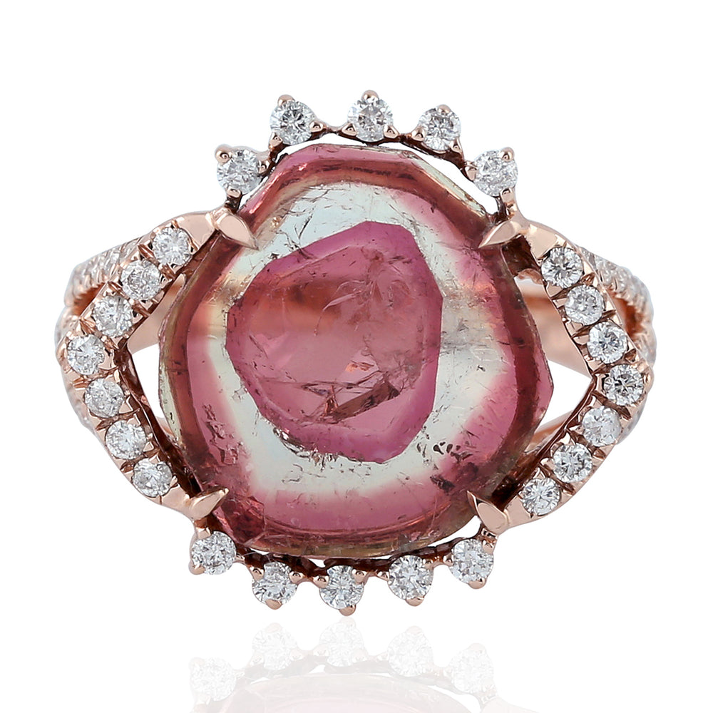 Melon Tourmaline Pave Diamond Cocktail Ring In Rose Gold