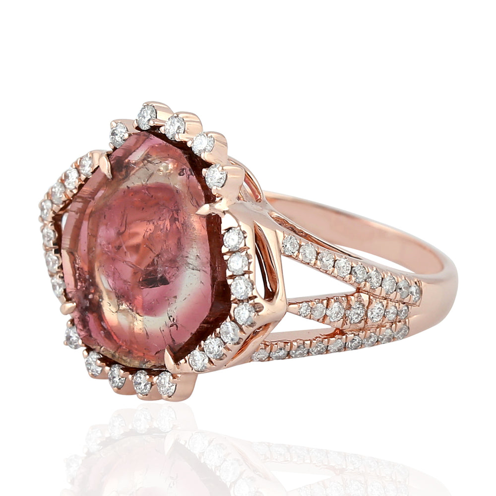 Melon Tourmaline Pave Diamond Cocktail Ring In Rose Gold