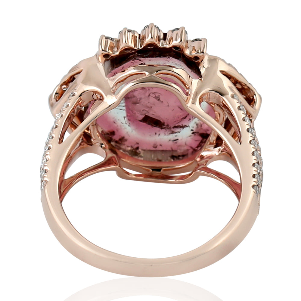 Melon Tourmaline Pave Diamond Cocktail Ring In Rose Gold