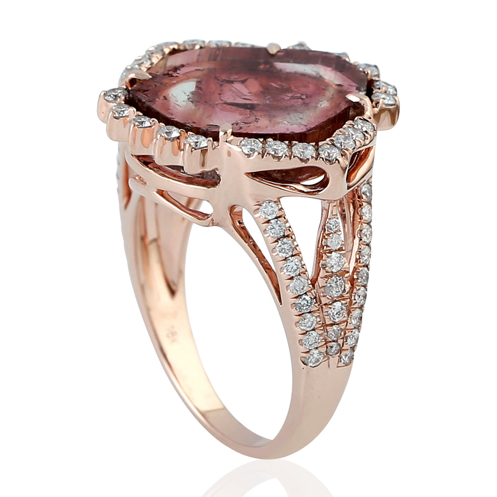 Melon Tourmaline Pave Diamond Cocktail Ring In Rose Gold