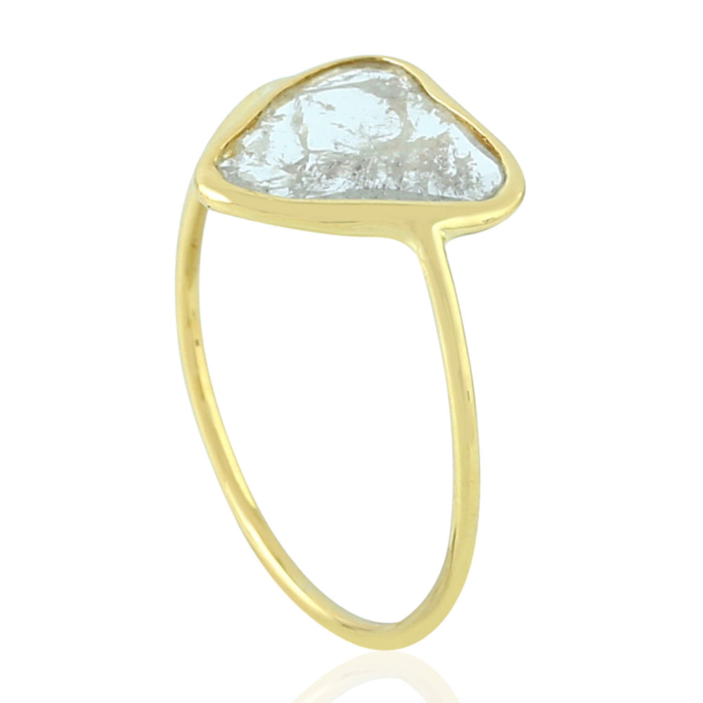 Natural Trillion Cut Slice Diamond In 14k Yellow Gold Ring For Women