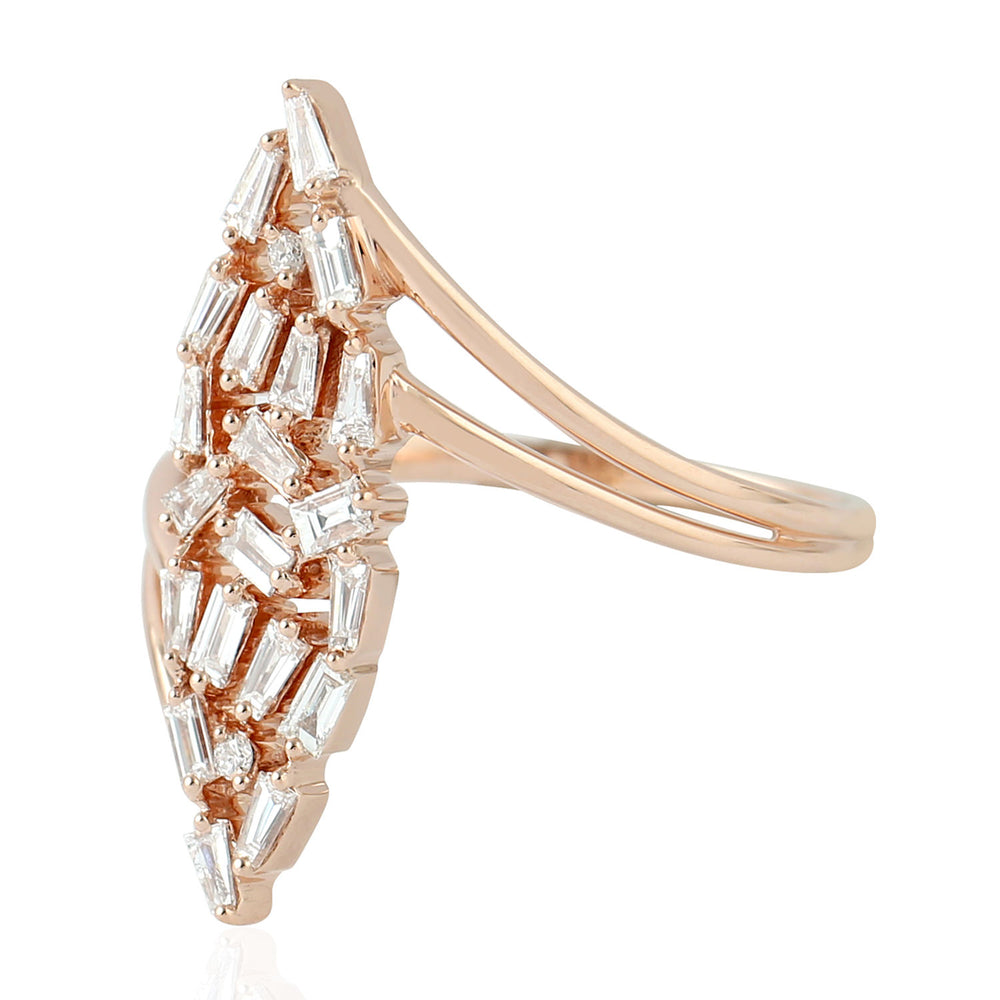 18K Rose Gold Prong Baguette Cut Diamond Marquise Long Ring